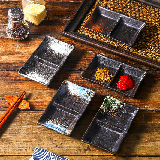 Japanese Style Rectangular Ceramic Soy Sauce Dish Restaurant Home Use Porcelain Sushi Divided Sauce Dishes Frost Pottery Type
