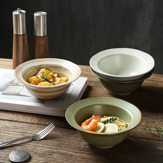 Yurtrain Wholesale Custom logo Japanese Ceramic Straw Hat Deep Soup Bowl Porcelain Noodle Bowl Dinnerware Set Salad Bowl