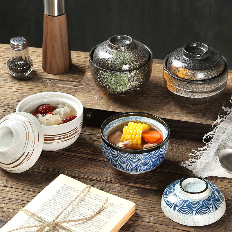 Yurtrain Household Ceramic Bowl Shape Heat-Resistant Janpense Lid for Stewing Soup Steamed Egg Janpense Bowl Lid Melamine Bowl