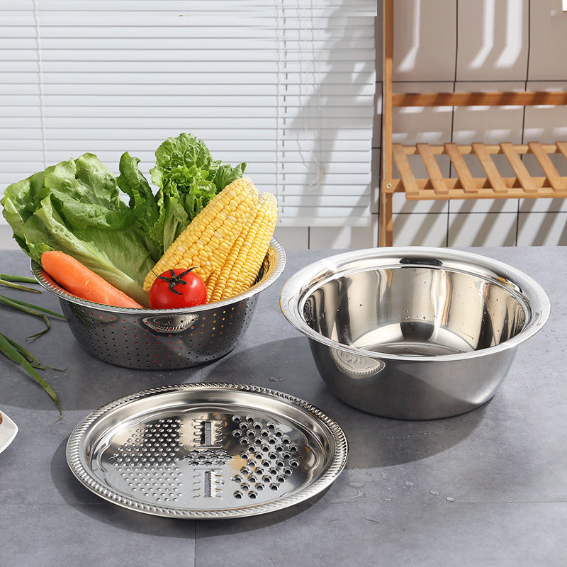 Yurtrain Stainless Steel Kitchen Chopper Set Multifunctional Metal Fruit & Vegetable Tools Safe Drain Solid Basin Lid Slicer