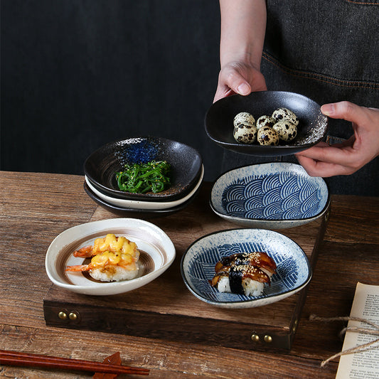 Small Japanese Style Porcelain Fruit Tray Frost Decorated Dessert Display Stand Tabletop Snack Bowl for Serving Dishes