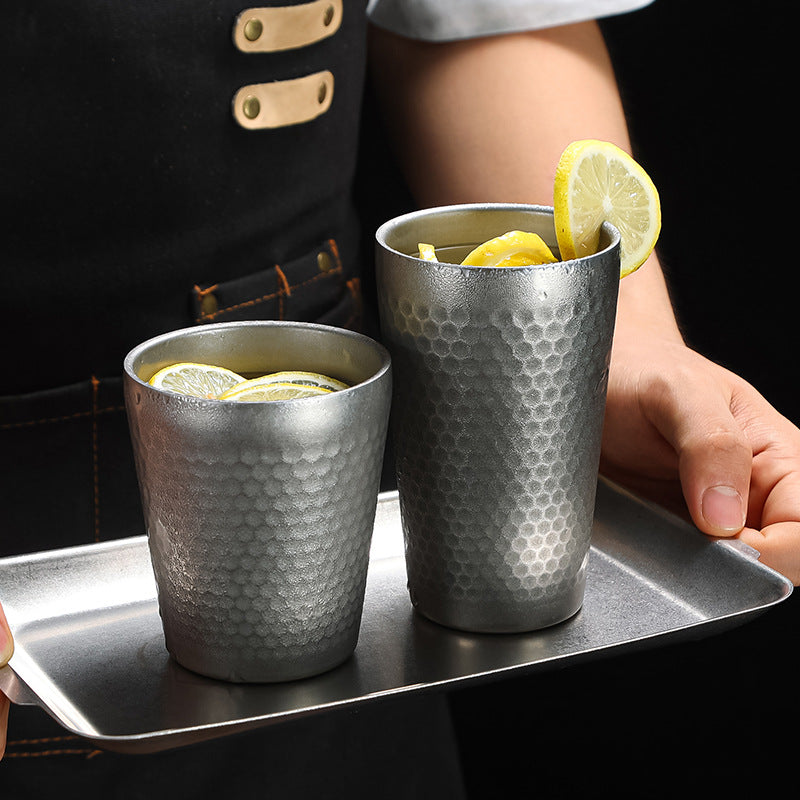 Yurtrain Laser Logo Gold Copper Plate Sliver 304 Stainless Steel Beer Cup for Bar Diamond Ripple Double Wall Drinking Cups Mug