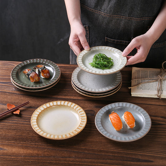 Yurtrain Porcelain Ceramic Plate Matte Crockery Dinner Plate Set High Temperature Hotel Retro Style Vintage Dinnerware Series