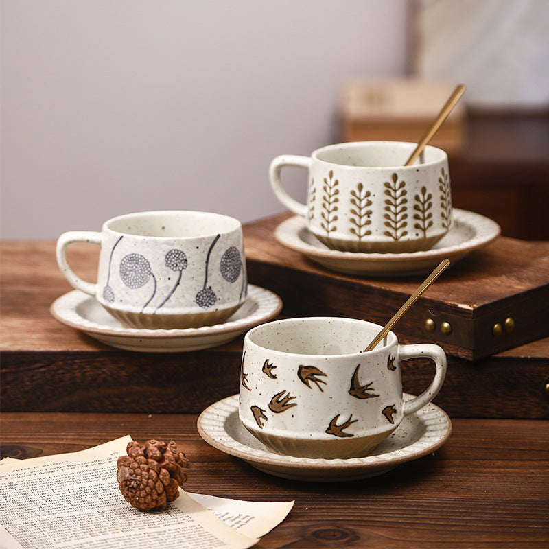 Japanese Latte Coffee Ceramic Cup and Saucer Coffee Cup Beautiful Retro Asuka Coffee Cup Saucer Creative High-value Ceramic Mug
