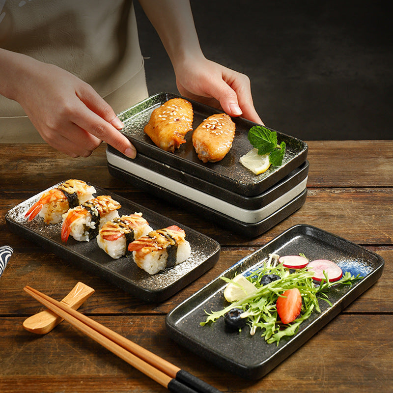 Yurtrain Rectangle Japanese Ceramic Sushi Plates and Dishes Sashimi Food Serving Plates Tray for Restaurant