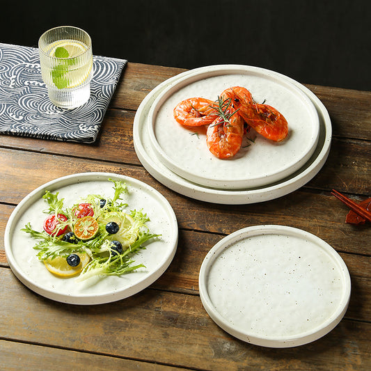 Yurtrain Japanese Flat Round Dinner Dishes Wholesale Western Pizza & Spaghetti Plates with Spots Frost Technique