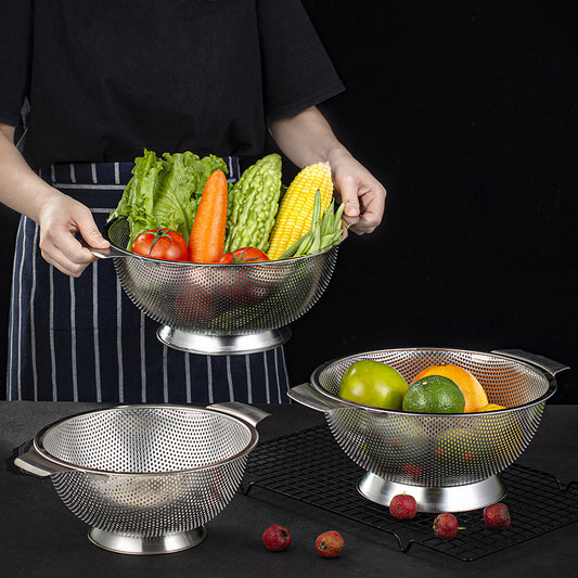 Yurtrain Stainless Steel Kitchen Strainer Colanders Set Fruit Vegetable Drain Wash Storage Basket Metal Drain Basket