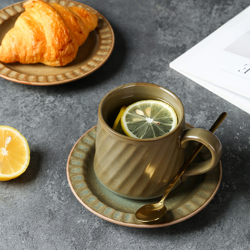 Japanese Style Ceramic Coffee Mug with Saucer for Home Restaurant Garden Afternoon Tea Cup Drinkware Gifts