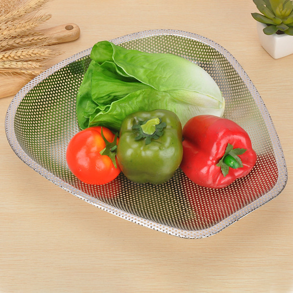 Yurtrain Kitchen Stainless Steel Punching Basket Rectangular Metal Basket for Rice Washing Fruit/Vegetable Drain New Design