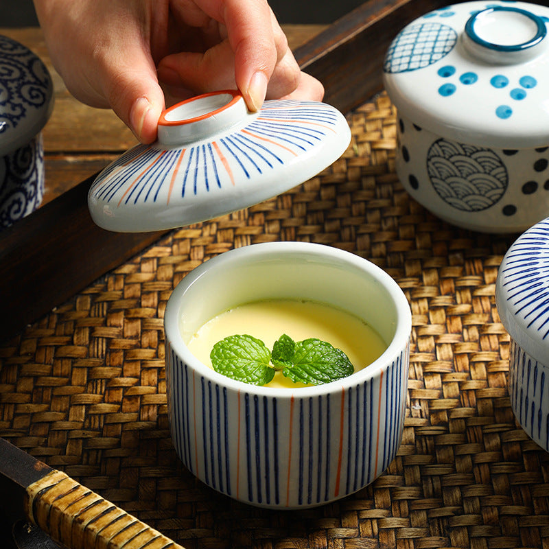 Yurtrain Creative Japanese Ceramic Mini Soup Bowl Lidded Steaming Dishes Retro Water Proof Liner Chawanmushi Bowl
