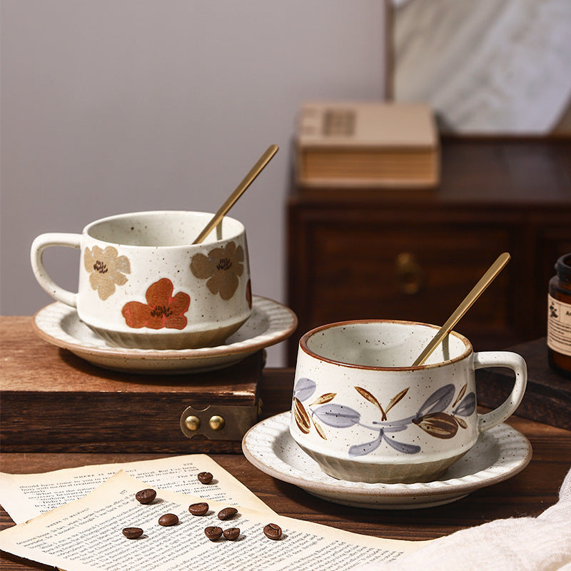 Japanese Latte Coffee Ceramic Cup and Saucer Coffee Cup Beautiful Retro Asuka Coffee Cup Saucer Creative High-value Ceramic Mug