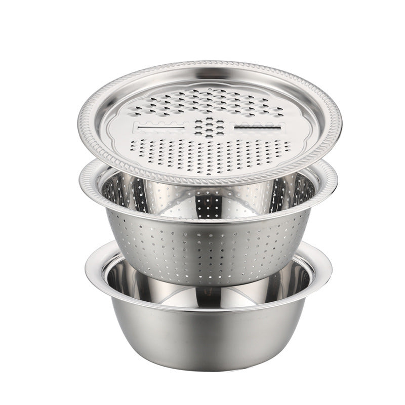 Yurtrain Stainless Steel Kitchen Chopper Set Multifunctional Metal Fruit & Vegetable Tools Safe Drain Solid Basin Lid Slicer