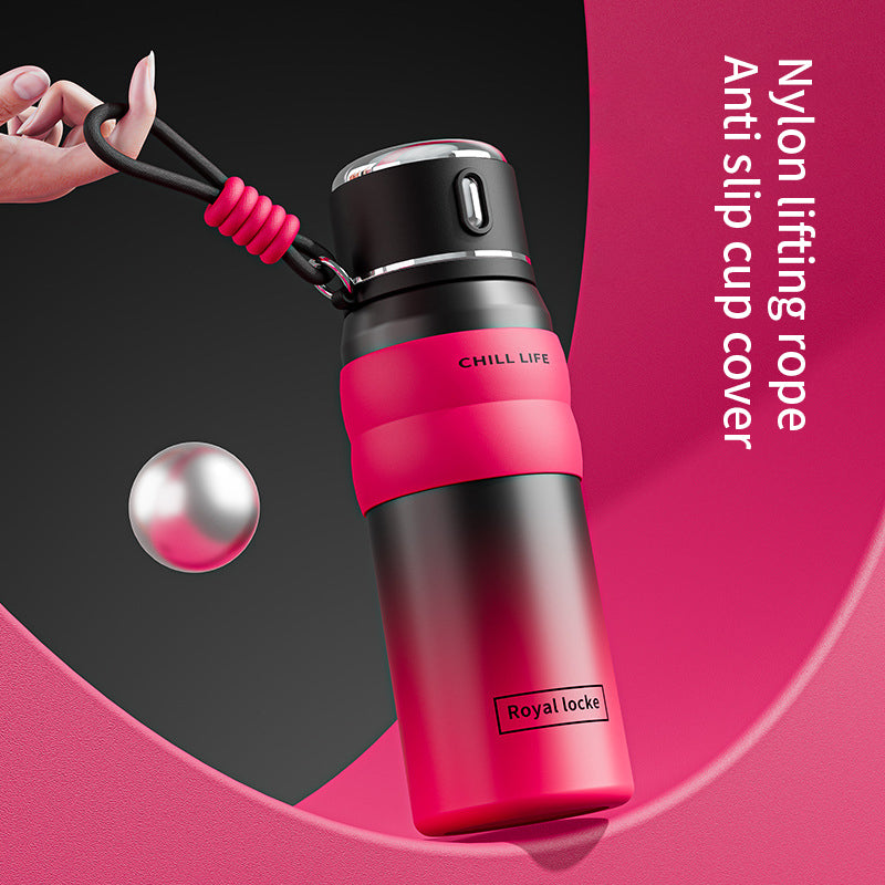 Custom Logo 450/550ml Portable Bounce Button Outdoor Sport Vacuum Insulated Thermal 316 Stainless Steel Water Bottle with Straw