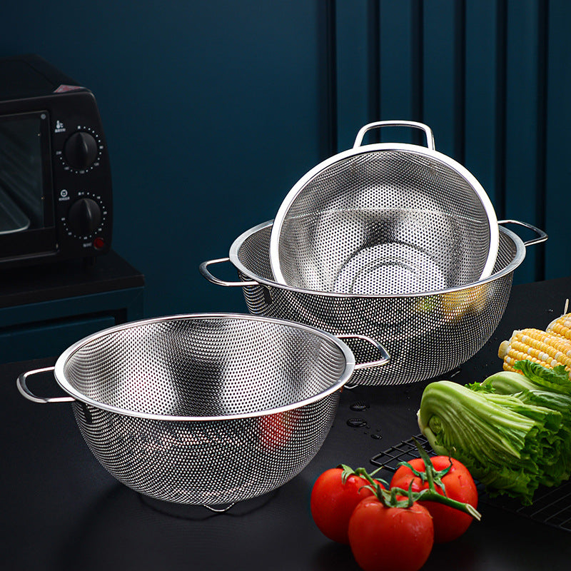 Yurtrain Factory-Price Stainless Steel Vegetable Drainer Colander Strainer Big Rice Washer with Binaural Handle Metal Material