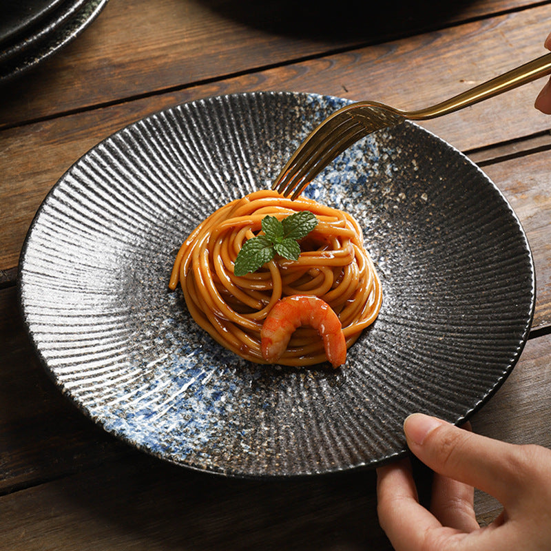 Japanese-Style Simple Ceramic Plate Home Creative Frost Technique Steak and Pasta Flat Plate for Western Restaurant Tableware