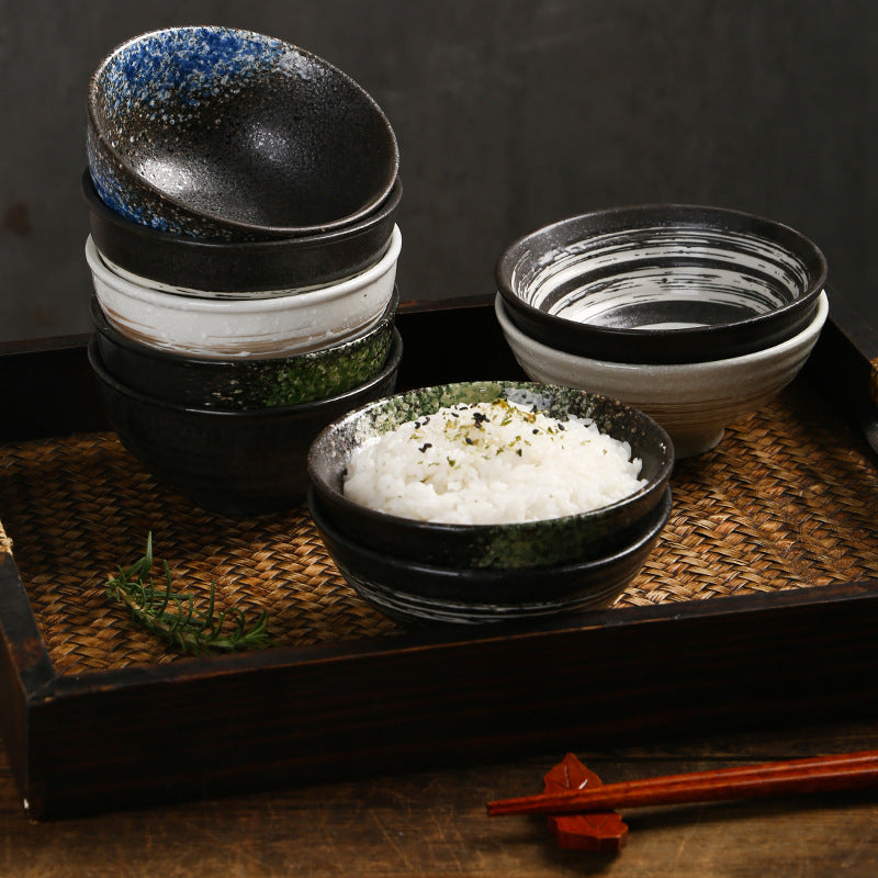 Yurtrain Restaurant Ceramic Round Rice Bowls Disposable Porcelain Kiln Glazed Japanese Black Serving Bowl for Ramen Noodles