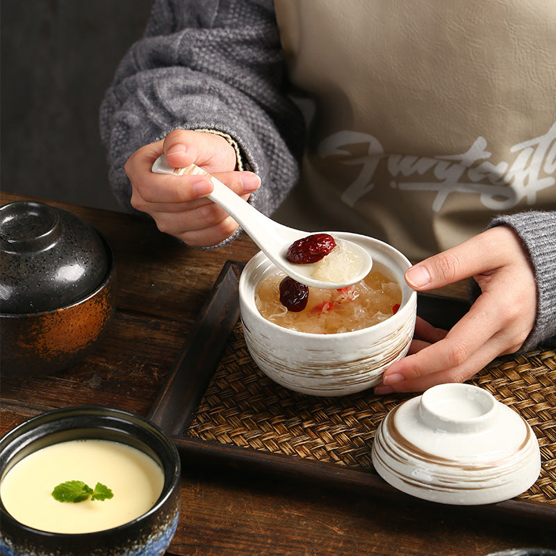 Yurtrain Household Ceramic Bowl Shape Heat-Resistant Janpense Lid for Stewing Soup Steamed Egg Janpense Bowl Lid Melamine Bowl