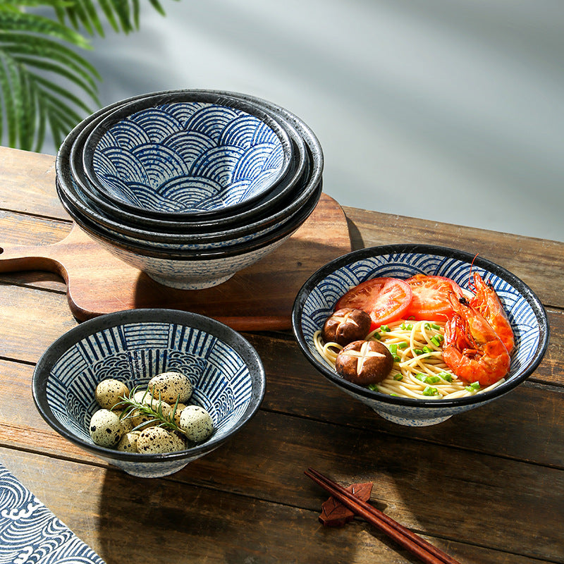 Japanese Style Vintage 7"/8"/9" Ceramic Miso Soup Rice Bowl Set Porcelain Ramen Bowl Restaurant Use Home Food Commercial
