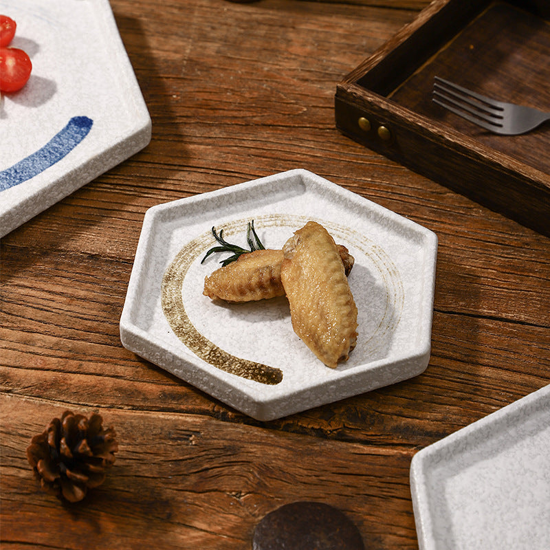 Nordic Hexagon Japanese Western Dinner Dish Commercial Underglaze Shallow Plate Ceramic Classical Flat Pasta Tea Cups Saucers