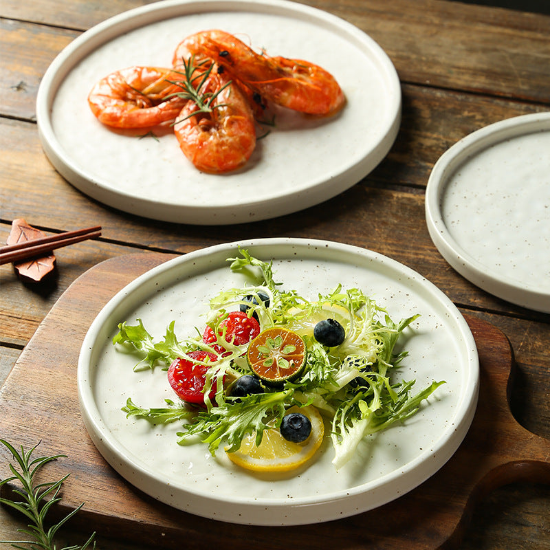 Yurtrain Japanese Flat Round Dinner Dishes Wholesale Western Pizza & Spaghetti Plates with Spots Frost Technique