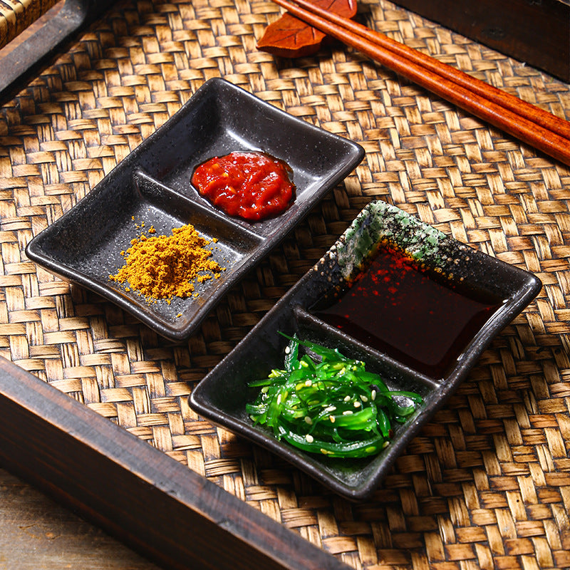 Japanese Style Rectangular Ceramic Soy Sauce Dish Restaurant Home Use Porcelain Sushi Divided Sauce Dishes Frost Pottery Type