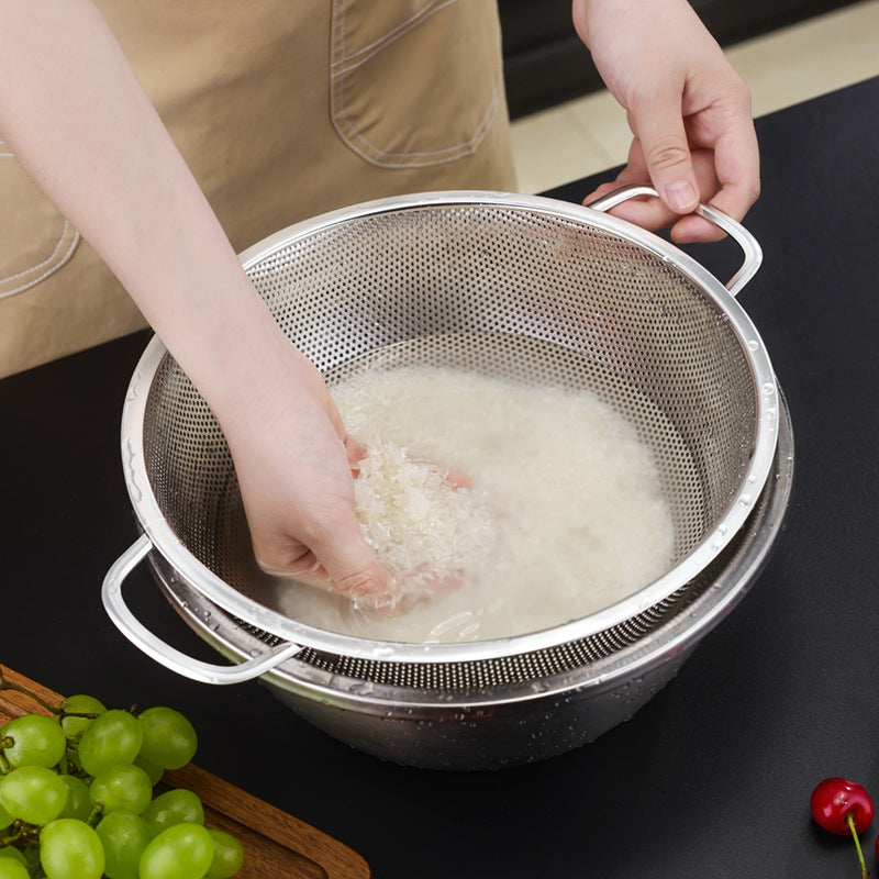 Yurtrain Durable Stainless Steel Drain Basket Metal Fruit & Vegetable Strainer with Handles for Washing Rice & Vegetables