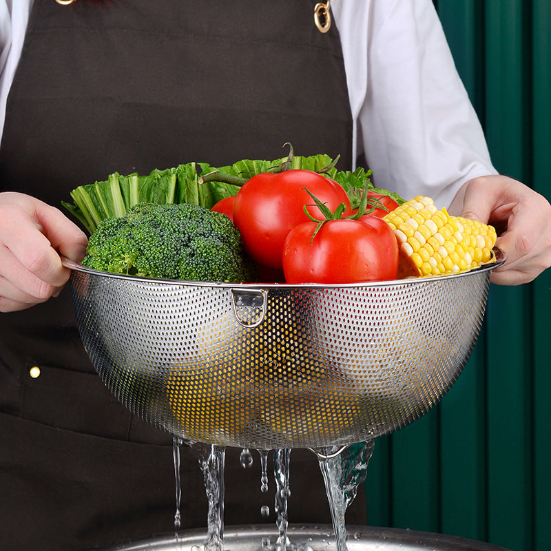 Yurtrain Stainless Steel Colander Bowl Set Small Hole Sink Colander Basket With Handle Pierced Kitchen Mesh Rice Strainer