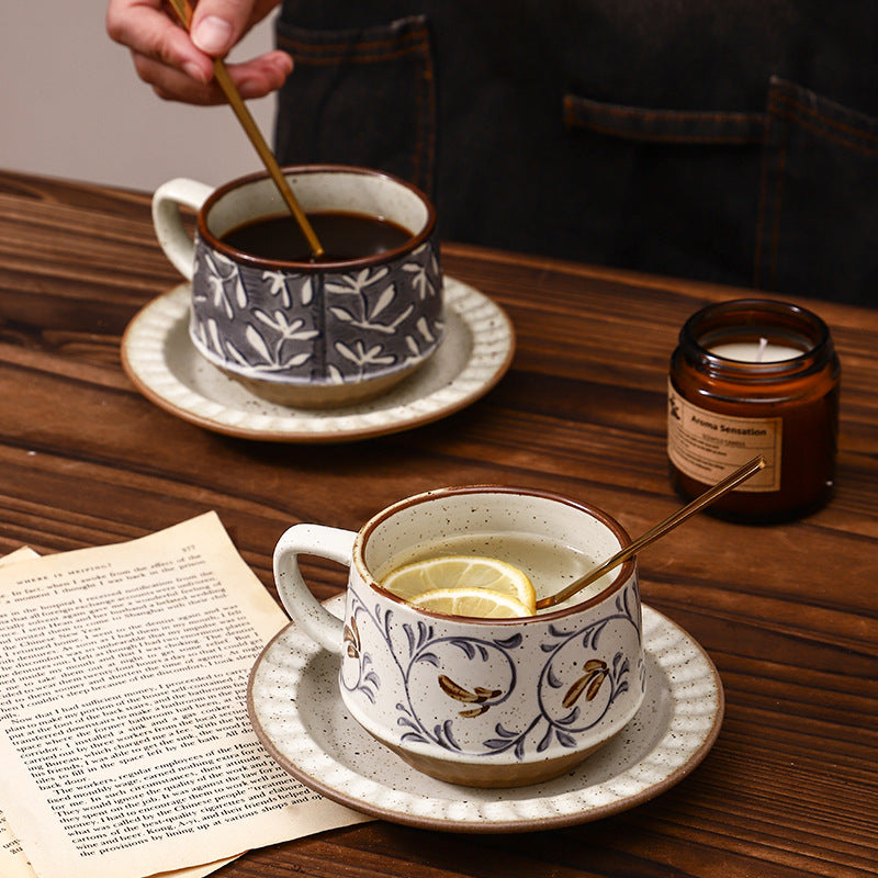 Japanese Latte Coffee Ceramic Cup and Saucer Coffee Cup Beautiful Retro Asuka Coffee Cup Saucer Creative High-value Ceramic Mug