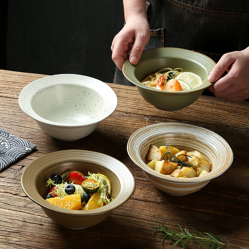 Yurtrain Wholesale Custom logo Japanese Ceramic Straw Hat Deep Soup Bowl Porcelain Noodle Bowl Dinnerware Set Salad Bowl