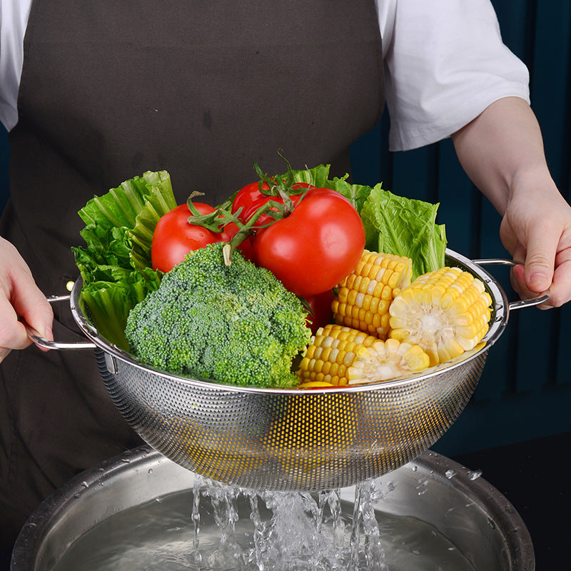 Yurtrain Factory-Price Stainless Steel Vegetable Drainer Colander Strainer Big Rice Washer with Binaural Handle Metal Material