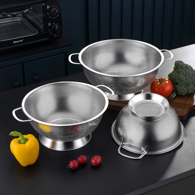 Yurtrain Durable Stainless Steel Drain Basket Metal Fruit & Vegetable Strainer with Handles for Washing Rice & Vegetables