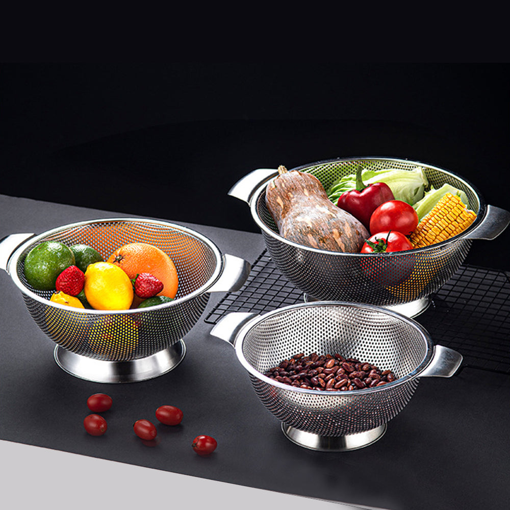 Yurtrain Stainless Steel Kitchen Strainer Colanders Set Fruit Vegetable Drain Wash Storage Basket Metal Drain Basket
