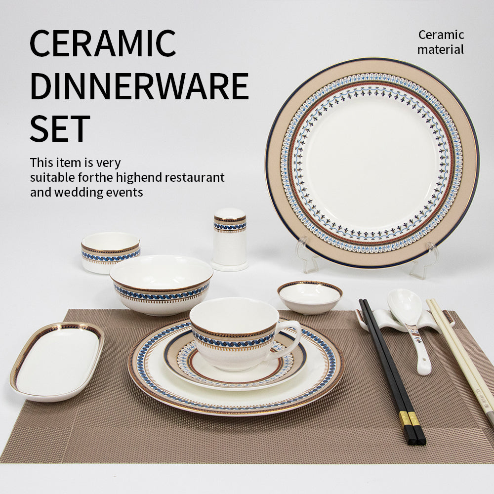 Yurtrain Luxury Royal Gold Rimmed Bone China Tableware Durable Cereal White Ceramic Bowls for Restaurant & Home Decoration