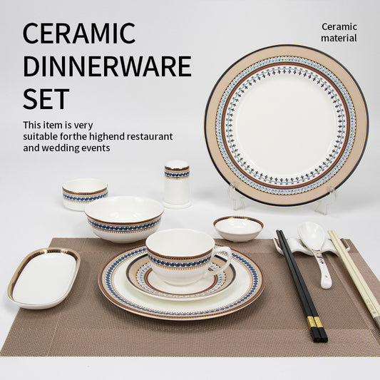 Yurtrain Luxury Royal Gold Rimmed Bone China Tableware Durable Cereal White Ceramic Bowls for Restaurant & Home Decoration