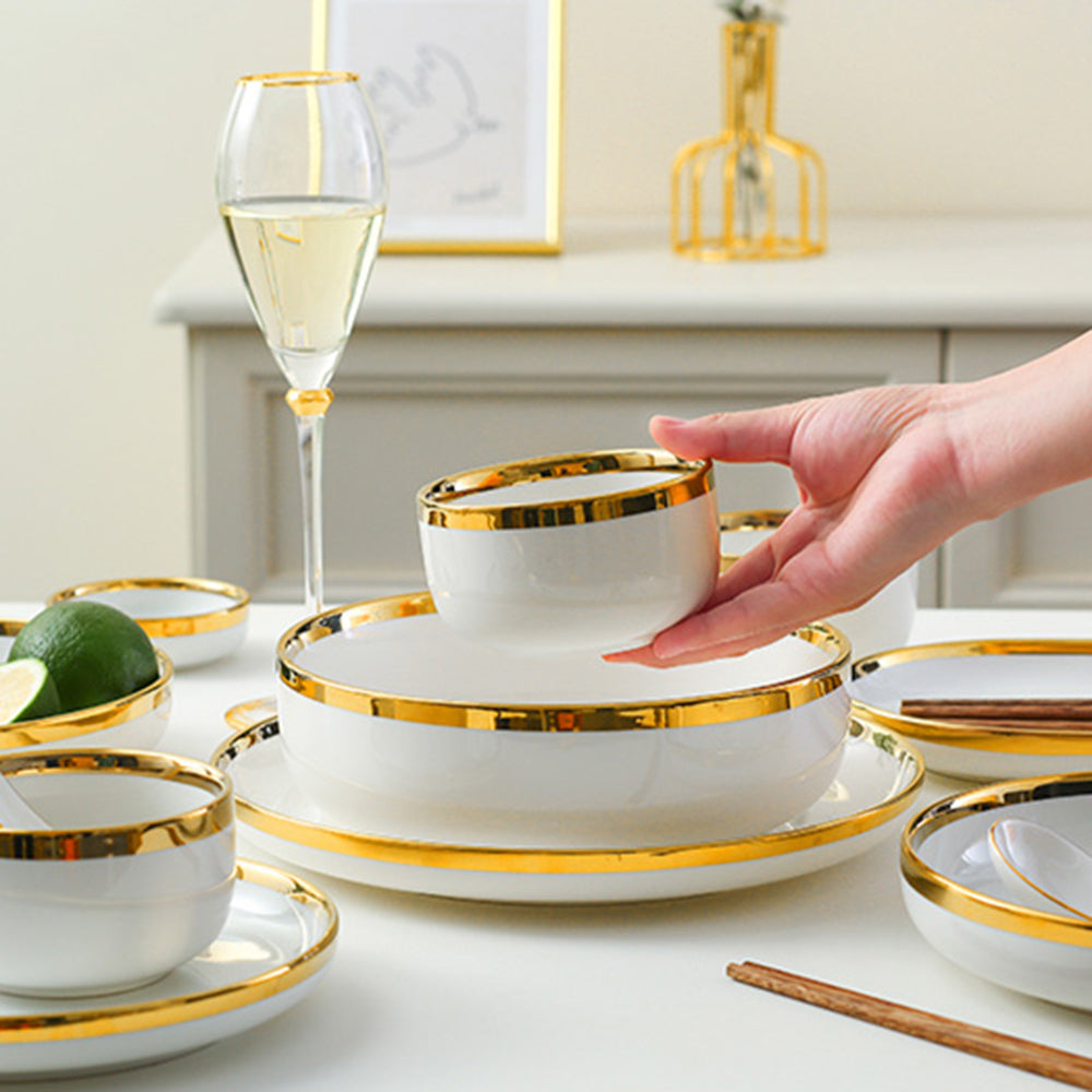 Yurtrain Hotel Restaurant Supplies Hot Sale Customized China Luxury Bone Ceramic Dinner Plate Sets Dinnerware