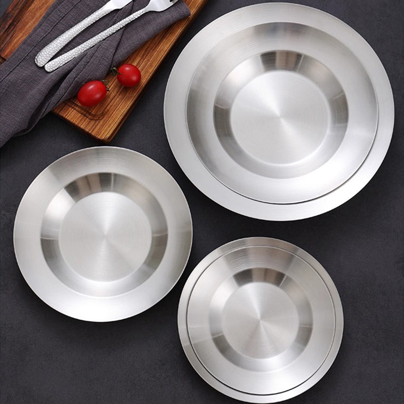 Yurtrain Korean Style Stainless Steel Round Dish Pan for Restaurants for Baking Pizza Pie Cake Tableware Plate Tableware