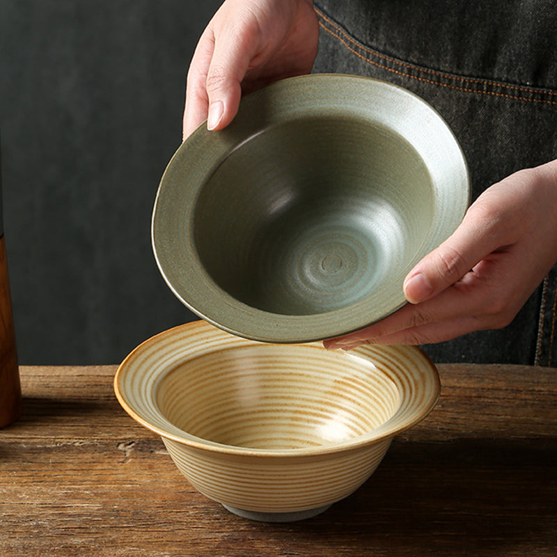 Yurtrain Wholesale Custom logo Japanese Ceramic Straw Hat Deep Soup Bowl Porcelain Noodle Bowl Dinnerware Set Salad Bowl