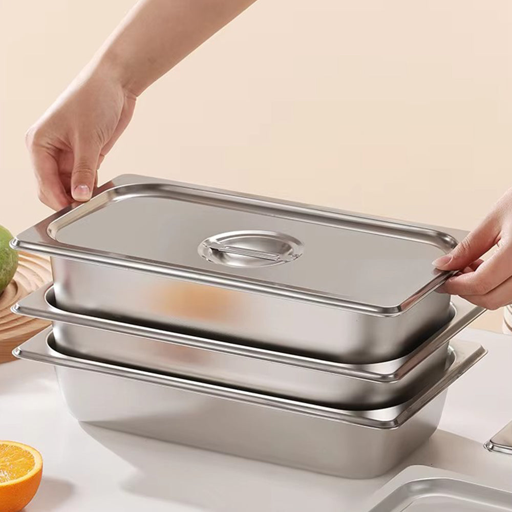 Yurtrain European Style Stainless Steel GN Pan Restaurant Hotel Kitchen Square Plate Food Storage Containers Gas Heating Lids