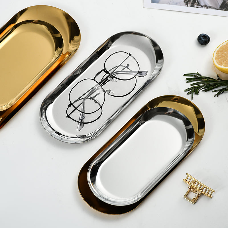 Yurtrain Luxury Stainless Steel Gold/Silver Oval Tray Polished Nut Snack Fruit Tray for Dining Wedding Parties Towel Plates