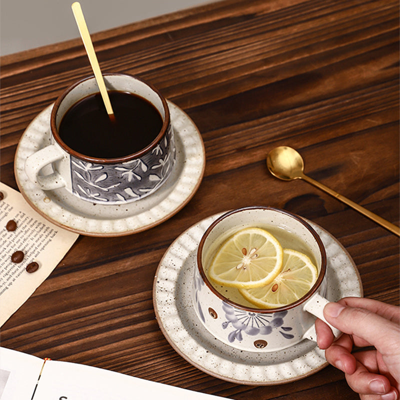 Japanese Latte Coffee Ceramic Cup and Saucer Coffee Cup Beautiful Retro Asuka Coffee Cup Saucer Creative High-value Ceramic Mug