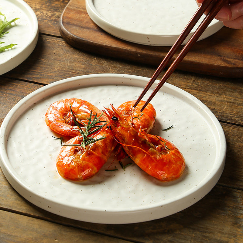 Yurtrain Japanese Flat Round Dinner Dishes Wholesale Western Pizza & Spaghetti Plates with Spots Frost Technique