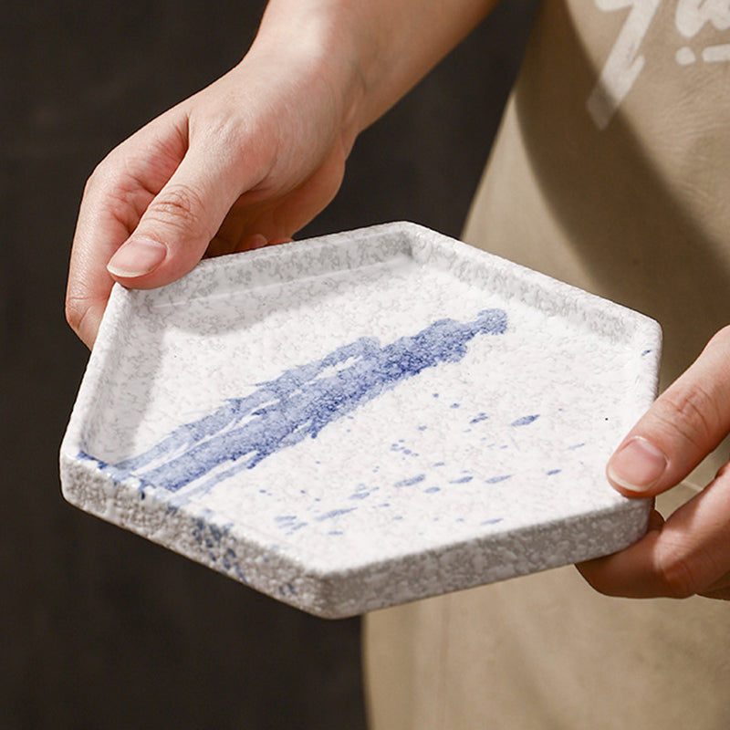 Nordic Hexagon Japanese Western Dinner Dish Commercial Underglaze Shallow Plate Ceramic Classical Flat Pasta Tea Cups Saucers
