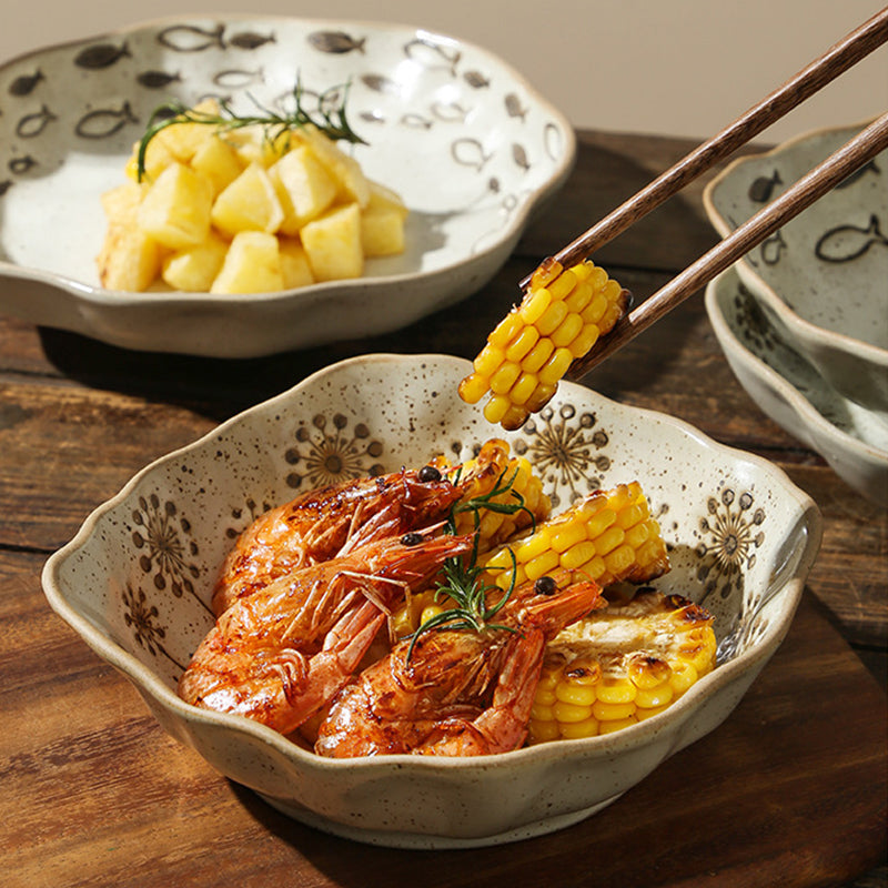 Porcelain Rustic Dinnerware Plates Handpainted Ceramic Under Glaze Color Irregular Plates for Restaurant Coarse Pottery Dish