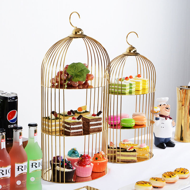 Restaurant Hotel Supplies Modern Circle Stainless Steel Gold Reusable Double Layer Wedding Dessert Display