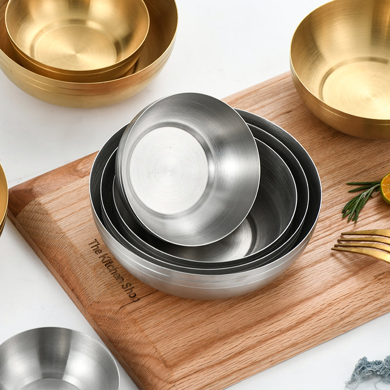Yurtrain Stainless Steel Double-Layer Korean Style Bowl with Lid Disposable Kimchi Ramen Soup Noodle Seasoning Sauce Bowl