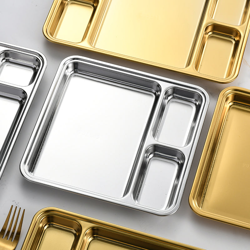 Yurtrain Korean Style Stainless Steel Snack Serving Tray 3/4/5/6/7 Grid Plate for Camping Restaurants Canteen Serving Dish
