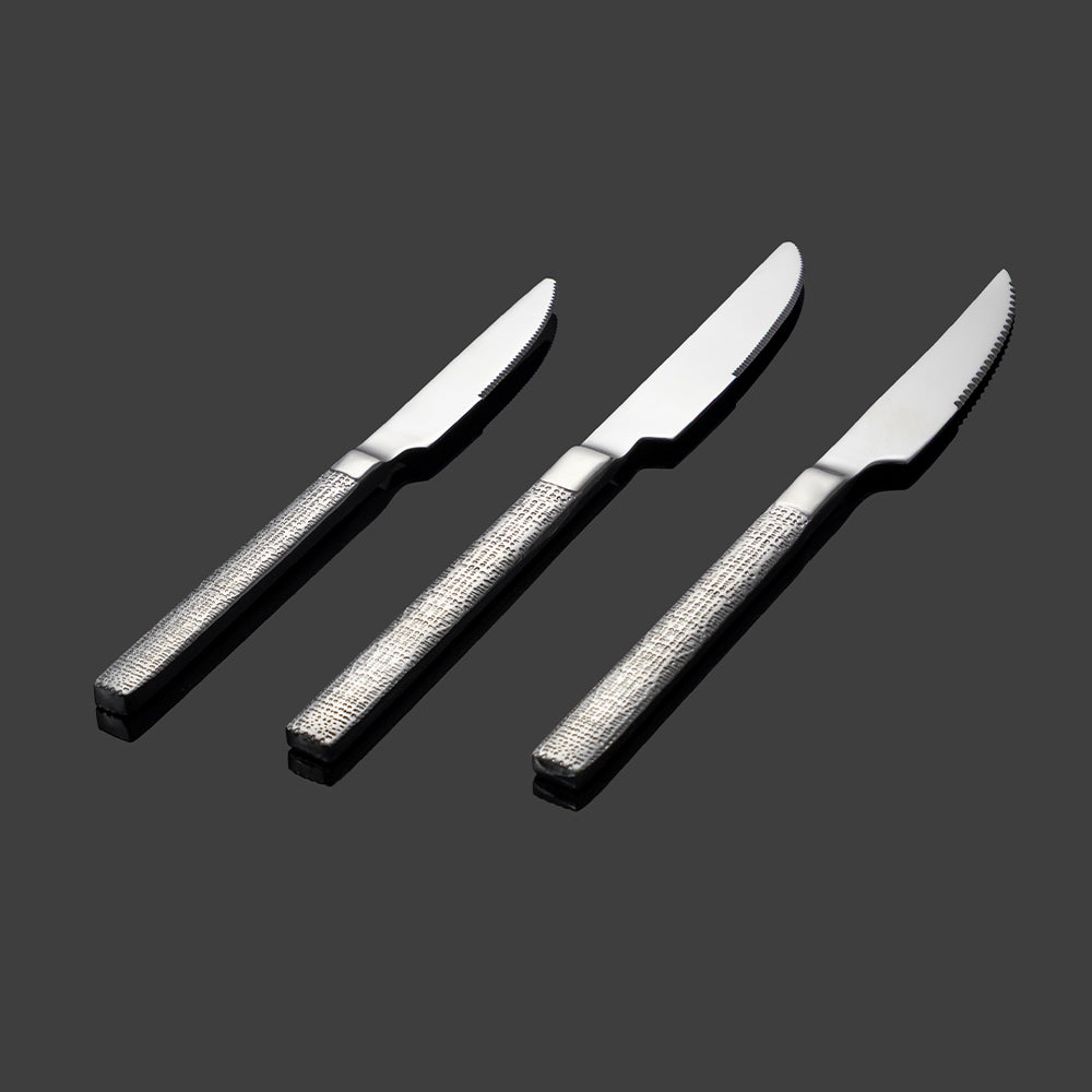 Yurtrain High Quality Art Decor Hammered 304 Stainless Steel Flatware Set Fork Spoon Knife Dishwasher Safe