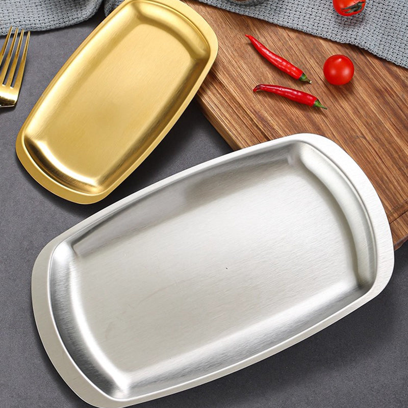 Yurtrain High Quality Stainless Steel Rectangular Flat Tray Dish Korean Plate Sushi Roast Barbecue Tray Golden Polished Metal