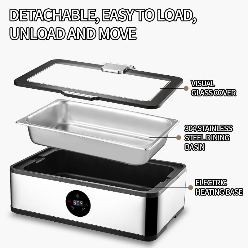 Yurtrain Modern Stainless Steel Electric Buffet Chafing Dish Digital Touch Control Restaurant Party Food Warmer for Hotels