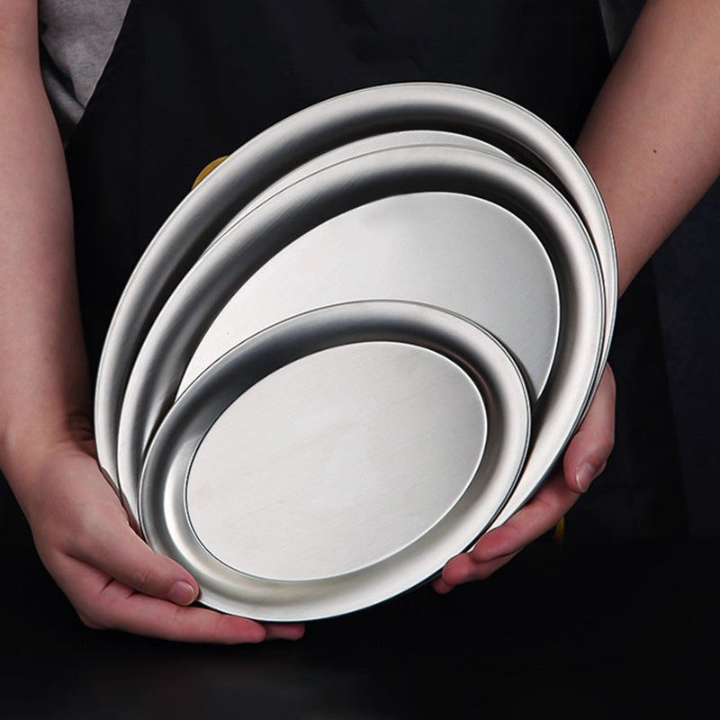 Yurtrain Stainless Steel Dish Plate Creative Golden Dan Shape BBQ Tray for Restaurant Oval Steamed Fish Plate Frost Technique